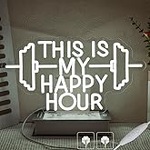 This Is My Happy Hour Neon Sign for Wall Decor, Dimmable White Gym Neon light, Letter Fitness Led Signs for Sports Room, Party Bar,Fitness Club Wall Decor
