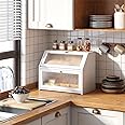 STDDRE Bread Box for Kitchen Countertop Bin Double Layer Bread Box Storage Container Extra Large Capacity Farmhouse Bread Box with Diamond Pattern Windows(Bamboo White)