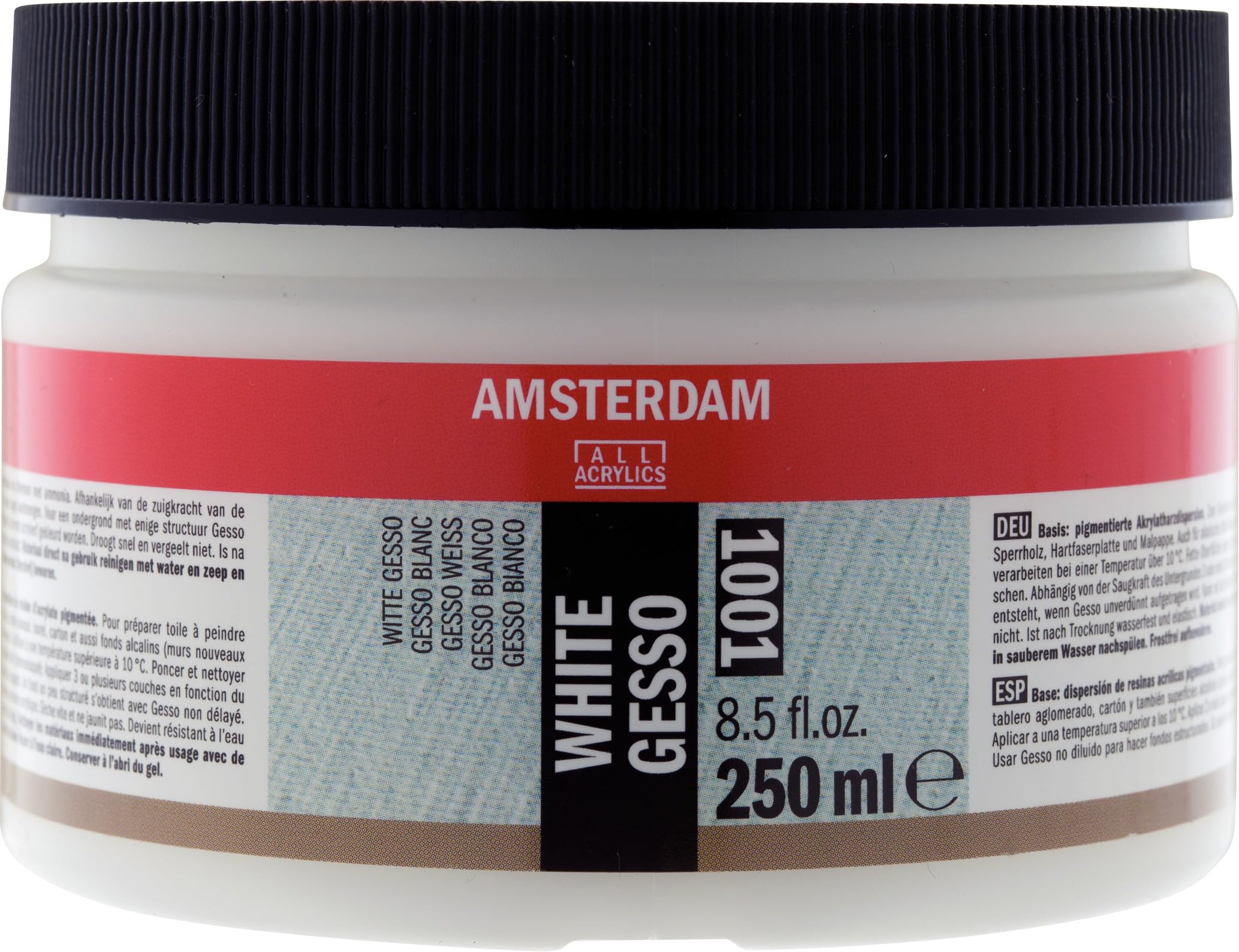 Amsterdam Primer - White Gesso 1001-250 ml Jar - Perfect Base for Acrylic & Oil Paints - Mixable & Waterproof - Suitable for Canvas, Wood, Paper & More