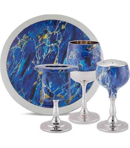Judaica Havdallah Set - 4 Piece Enamel & Stainless Steel Gray Ceremony Set