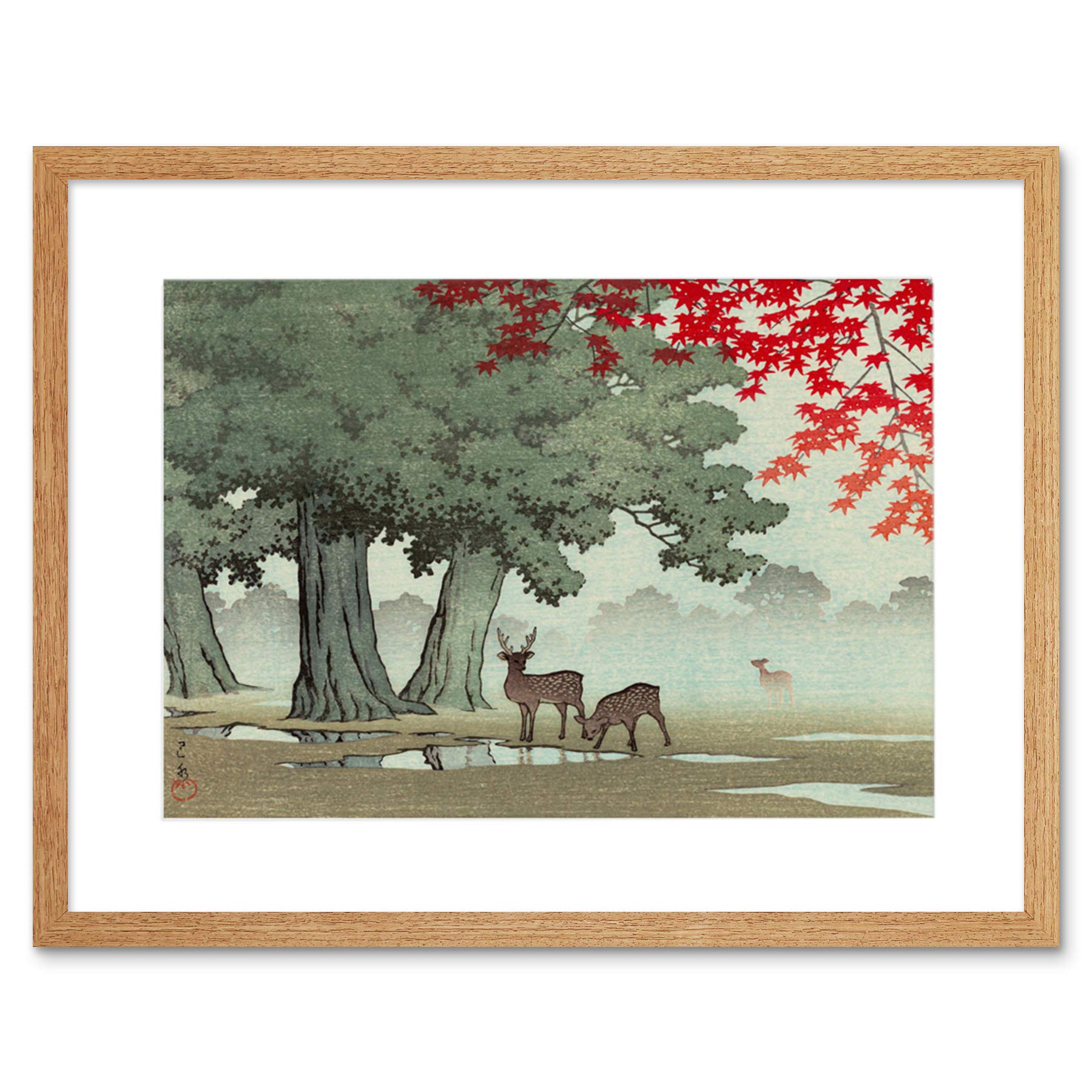 Wee Blue Coo Painting Nature Japan Tree Deer Japan Kawase Hasui Framed Wall Art Print