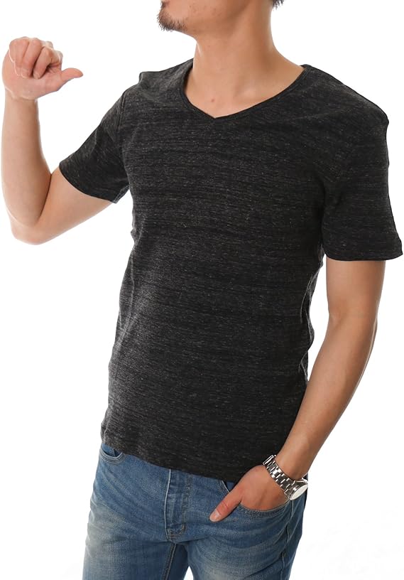 Amazon スコーネ Skkone 半袖tシャツ メンズ Vネック フライス 無地 杢 黒 グレー 赤 紺 春 夏 カットソー インナー トップス お洒落 Tシャツ カットソー 通販