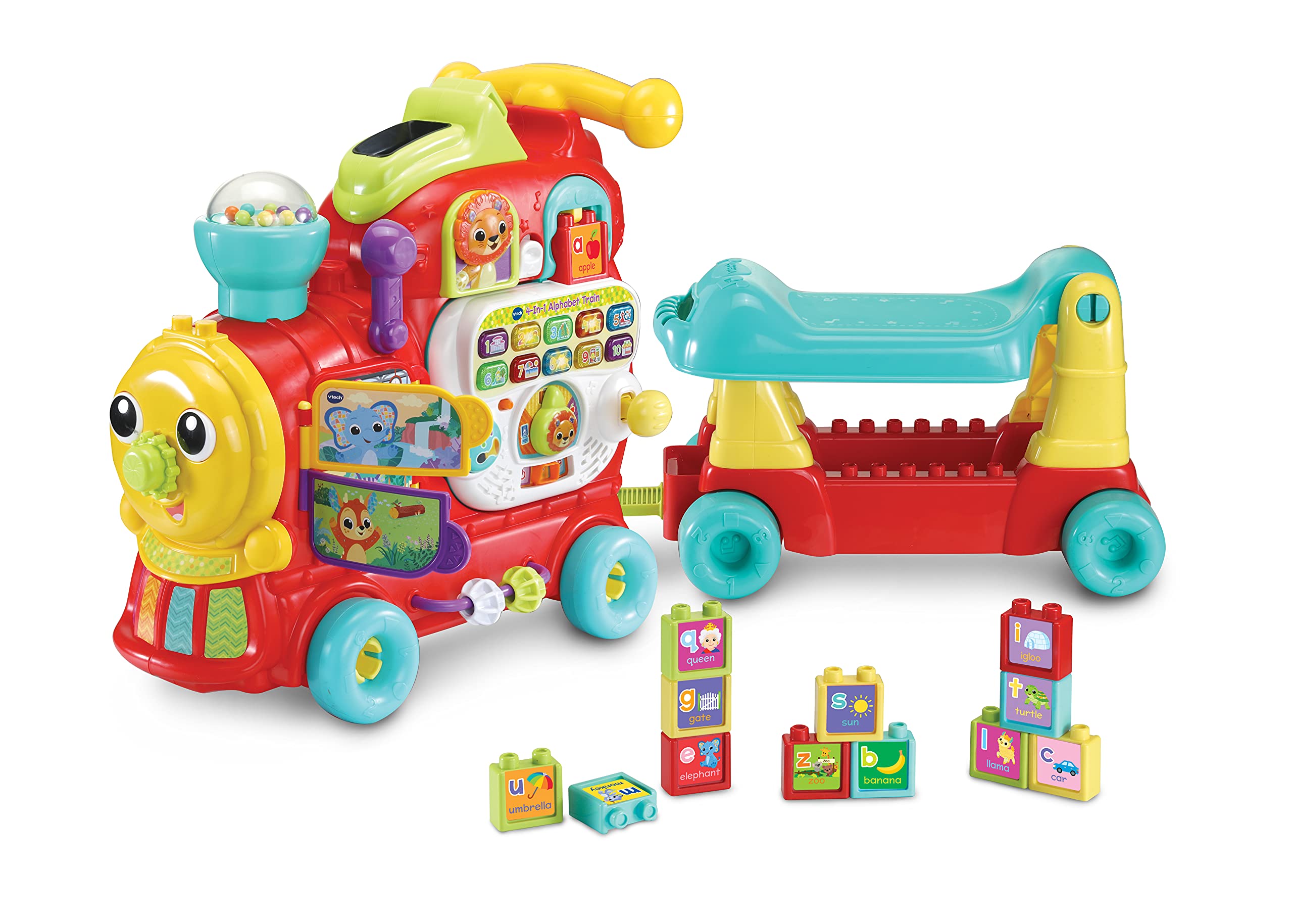 VTech Baby 4-in-1 Alphabet Train, Baby Walker with Lights, Sounds and Songs, Educational Toys Teaches Animals, Colours, Numbers and More, Preschool Learning Interactive Toy for 1 Year +, Multicolor