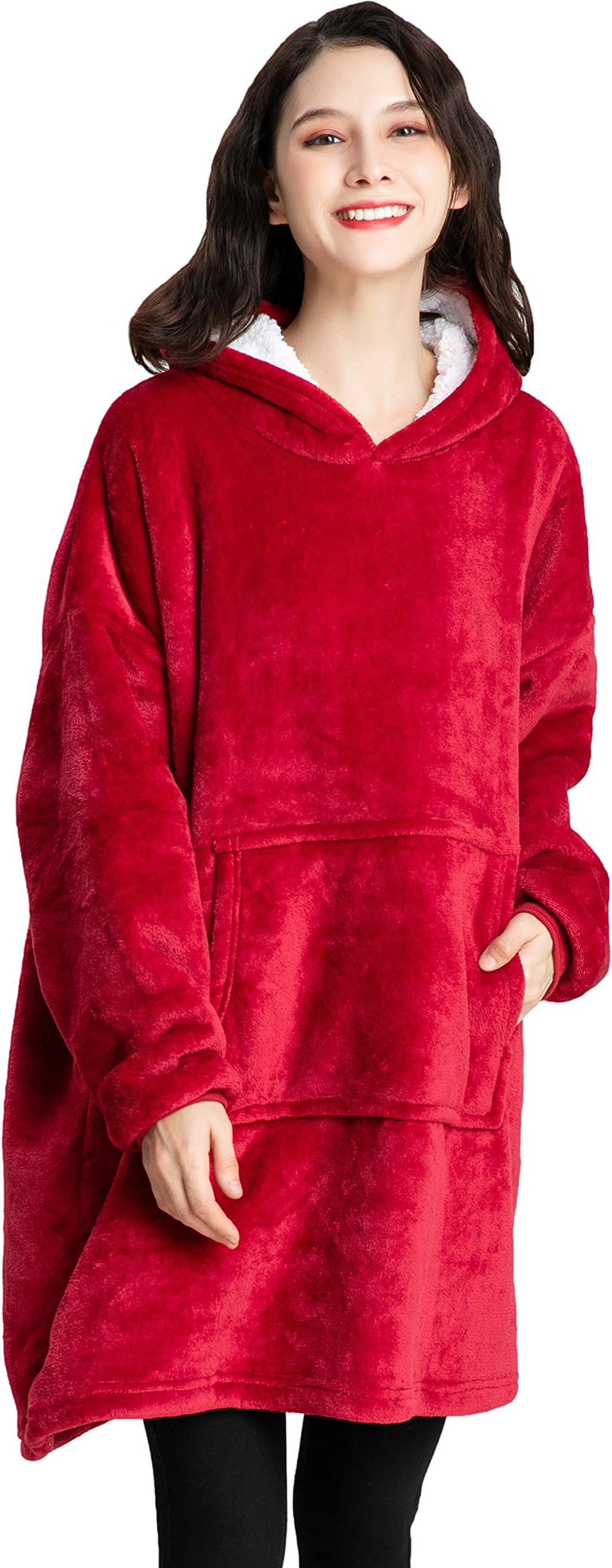 Sweatshirt Blanket,Oversized Sherpa Hoodie,Fleece Blanket,Sherpa Pullover for Womens,Mens,Children,Wearable Blanket (Red)