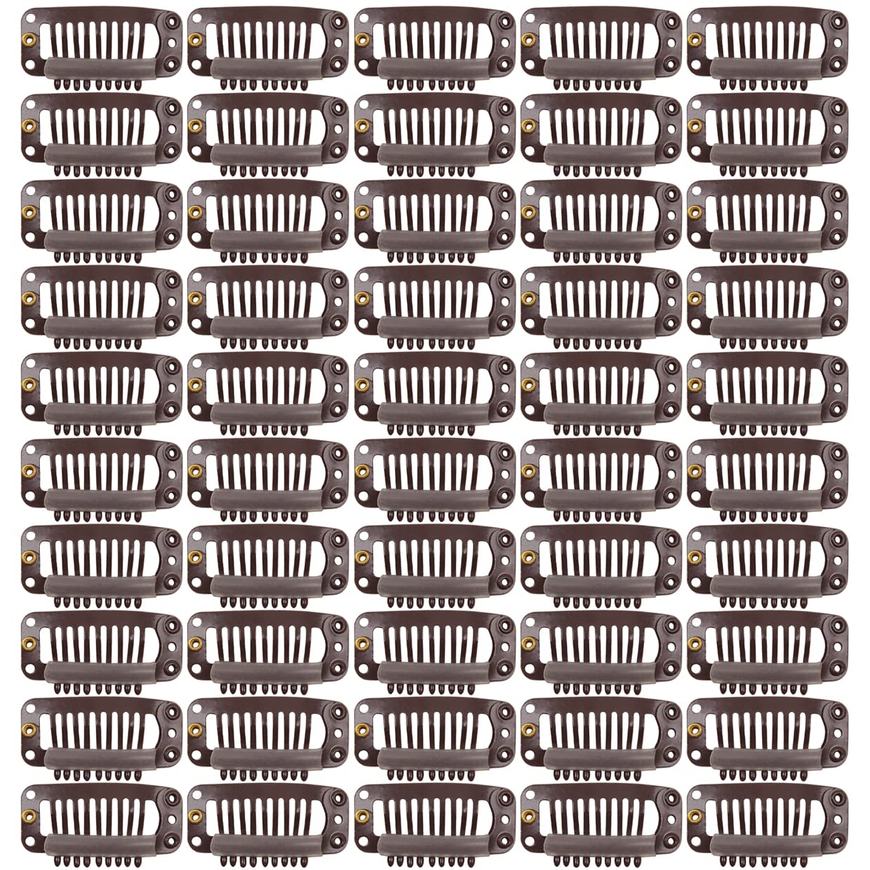 50 Pcs Wig Clips 9-teeth Hair Extension Clips with Metal Snap for Hair Extensions (32mm Dark Brown)