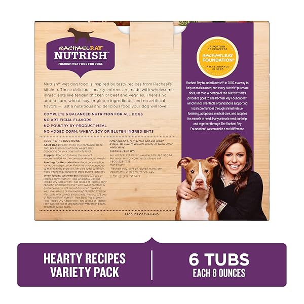 NUTRISH RACHAEL RAY WET DOG FOOD VARIETY PACK HEARTY RECIPES, 6-8 OZ. TUBS, 2 COUNT