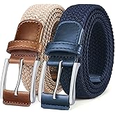 BULLIANT Belt for Men 2Pack,Mens Gift Stretch Braided Web Belt Elastic for Casual Golf Jeans,1 3/8"