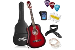 Ashthorpe 38-inch Beginner Acoustic Guitar Package (Red), Basic Starter Kit w/Gig Bag, Strings, Strap, Tuner, Pitch Pipe, Pic