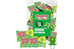 Ring Pop Green Christmas Candy Lollipops, 30 Ct Bulk Individually Wrapped in Green Watermelon Flavor, Full Size, Fun Lollipops For Stocking Stuffers, Treat Bowls, Gifts, Party Favors for Kids