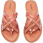 Veittes Women's Flat Slide Sandals - Casual Comfort Braided Multiple Cross Pinstripe Flat Summer Sandals.(2307001,BR/MF,11)