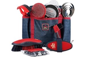 Furrishine 9PCS Horse Grooming Kit Curry Comb Sweat Scraper Horse Bathing Supplies Grooming Tools with Storage Bag Shadowberry