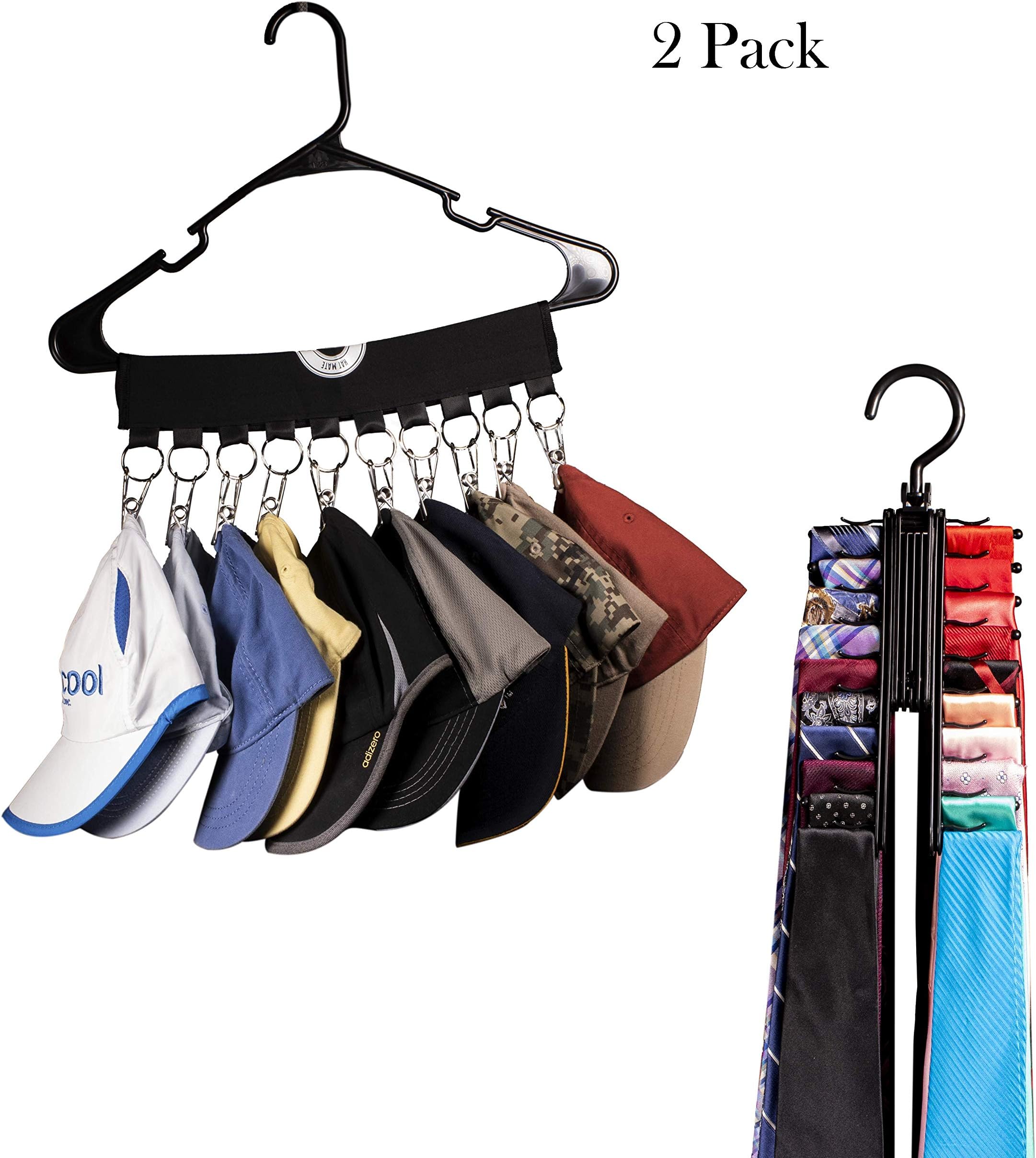 Hat Mate Tie Rack & Cap Organizer Hanger, 10 Baseball Cap Holder, Hat Organizer for Closet - Change Your Cloth Hanger to Cap Organizer Hanger - Keep Your Hats Cleaner Than a Hat Rack