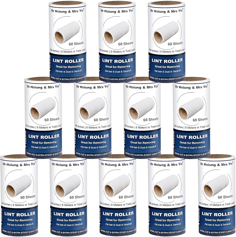 Mr Hsiung & Mrs Yin 720 Sheets Lint Roller Refills 12 Pack Extra Sticky