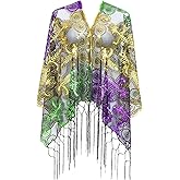 BOARDFEB Mardi Gras Shawl Scarf Gold Green Purple Poncho Outfits for Women Mardi Gras Party Masquerade Costume Accessories