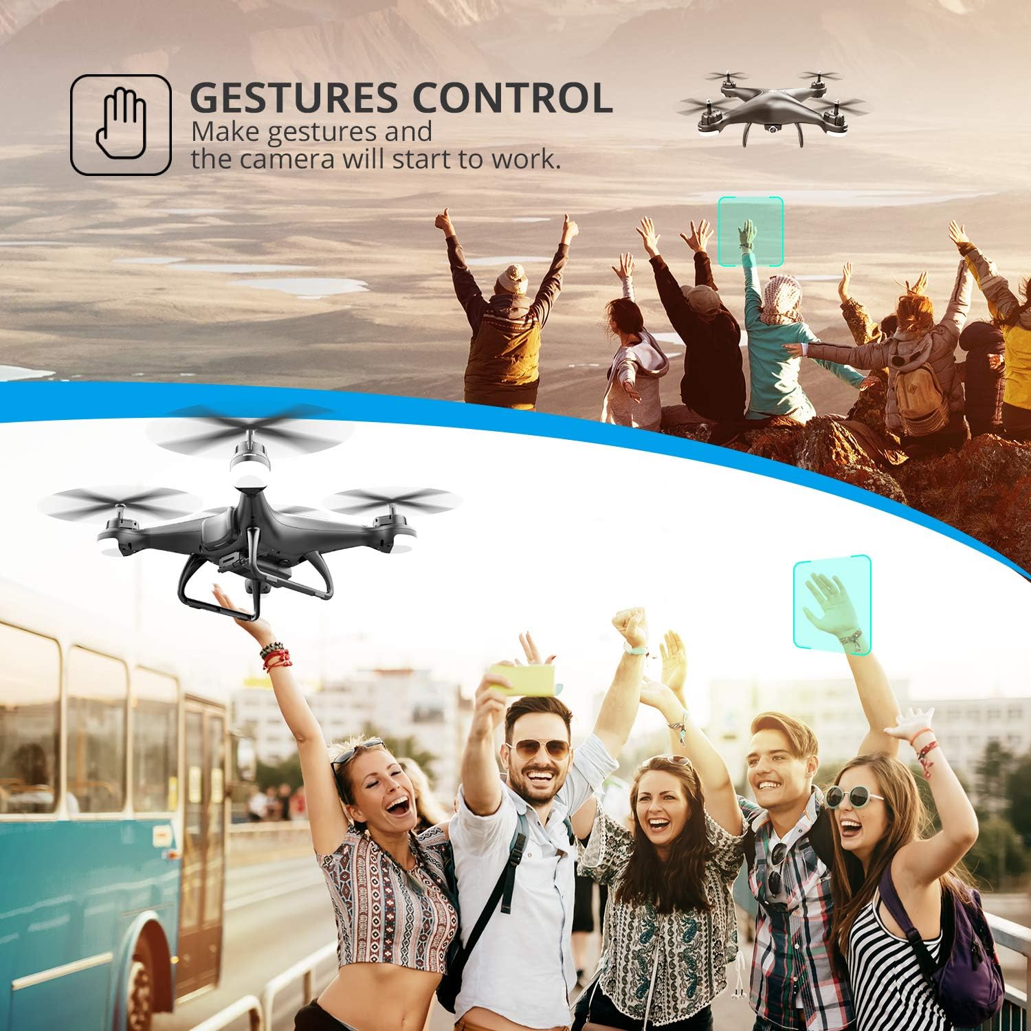 Holy Stone HS110D FPV RC Drone with 1080P HD Camera Live Video 120°Wide-Angle WiFi Quadcopter with Gravity Sensor, Voice Control, Gesture Control, Altitude Hold, Headless Mode, 3D Flip RTF 2 Batteries: Toys & Games