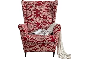 JIAN YA NA Wingback Chair Cover, Stretch Spandex Wing Chair Slipcovers 2 Piece, Wingback Armchair Sofa Slipcover Super Soft Fabric Furniture Protector with Elastic Bottom for Living Room Bedroom Hotel