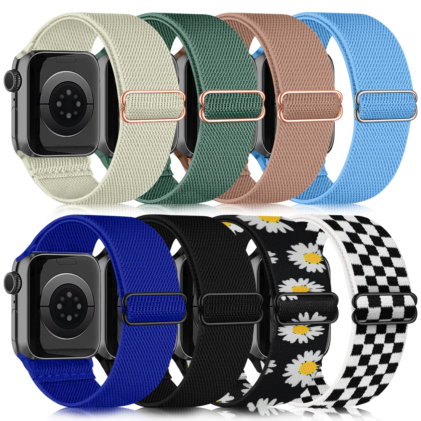 chinbersky 8 Pack Strap Compatible with Apple Watch Straps 40mm 38mm 41mm Men Women, Nylon Adjustable Stretchy Replacement Sport Band Compatible with iWatch Series 8 7 6 5 4 3 2 1 SE