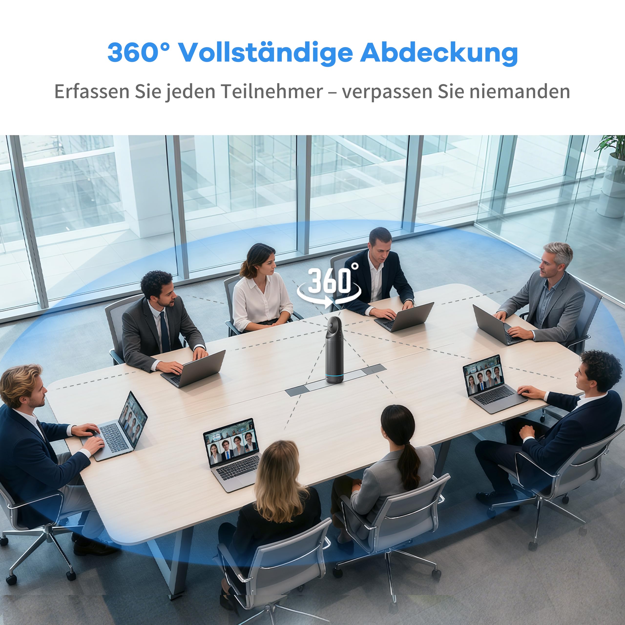 KanDao Meeting Pro 360 Grad Videokonferenzkamera All-in-One, 1080P HD Webcam mit Mikrofon und Lautsprecher, KI Sprecher-Fokus & Lokale Aufnahme, 5,5m Reichweite, Plug & Play für Zoom,MS Teams,Skype 8