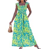 popvil Women Maxi Dress 2026 Spring Spaghetti Strap Summer Long Boho A-Line Flowy Dress Casual Sleeveless Sun Beach Dress