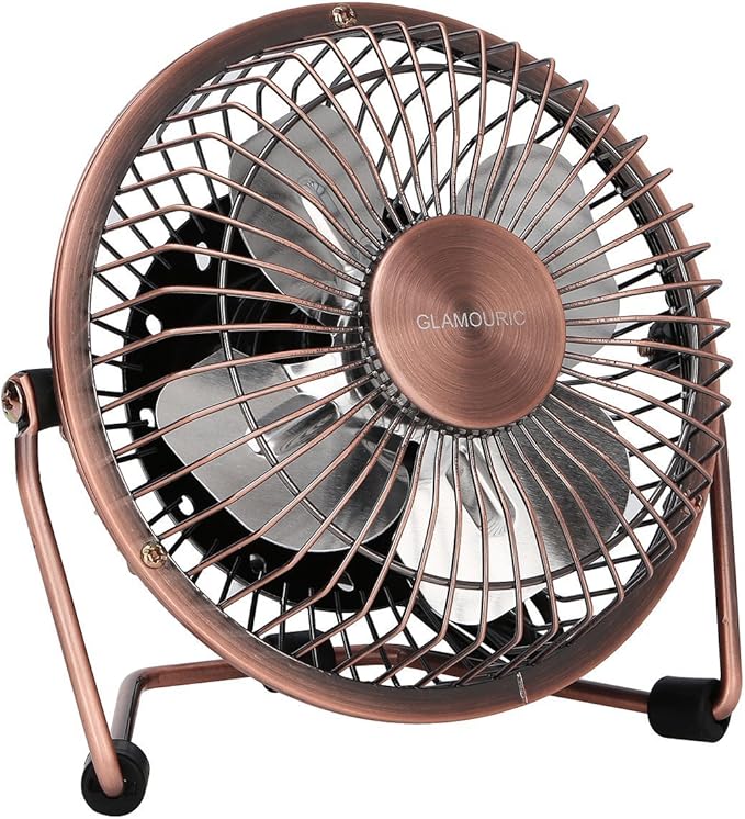 Glamouric Small USB Desk Fan Mini Metal Personal Fan Retro Design