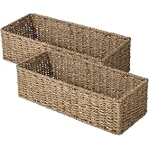 StorageWorks Toilet Paper Basket, Bathroom Basket Organizer for Storage | Long Narrow Wicker Seagrass Storage Baskets for Tan