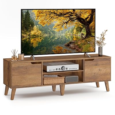 VASAGLE TV Stand for 65-Inch TVs, Entertainment Center with Adjustable Shelf, 58-Inch Long Media Console Table, Transitional Style, for Living Room, Bedroom, Honey Brown ULTV556K01
