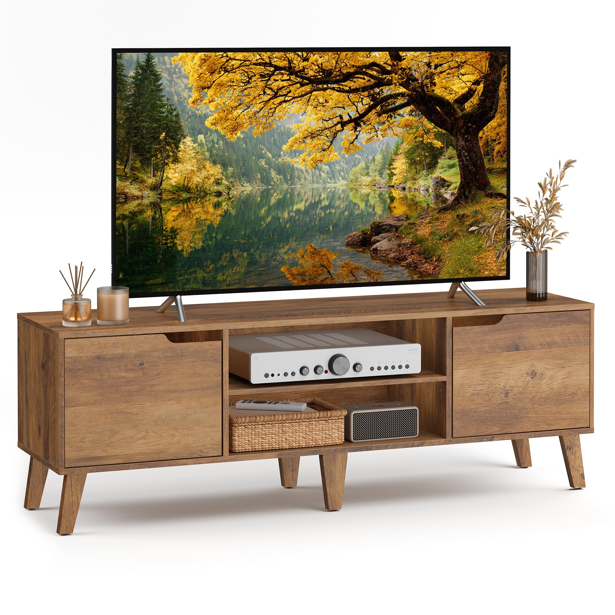 Photo 1 of ** DAMAGED**  VASAGLE TV Stand for 65-Inch TVs, Entertainment Center with Adjustable Shelf, 58-Inch Long Media Console Table, Transitional Style, for Living Room, Bedroom, Honey Brown ULTV556K01