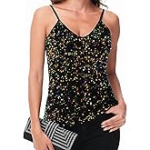 Anna-Kaci Womens Sleeveless Sequin Tops V Neck Sparkle Spaghetti Strap Cami Tank Top Shirt