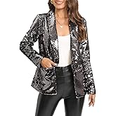 IWFEV Women's Sequins Blazer Long Sleeve Sparkle Open Front Jacket Shawl Collar Cardigan