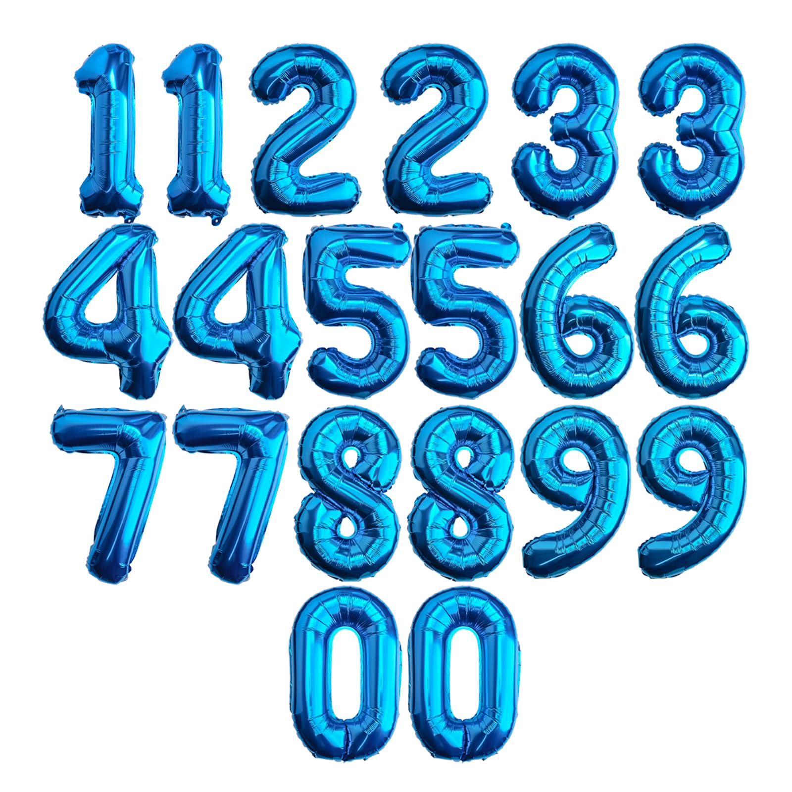 Photo 1 of [20 Pcs] 16" Blue Foil Number Balloons (2 sets of 0-9) - Mylar Aluminum Hanging Decorations for Graduation, Birthday, Christmas & New Year's Eve Parties