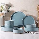 AmorArc Ceramic Dinnerware Set for 4 | Speckled Stoneware Plates and Bowls with unglazed terracotta | Scratch Resistant, Dishwasher & Microwave Safe Dishes Sets- 12-Pcs Blue