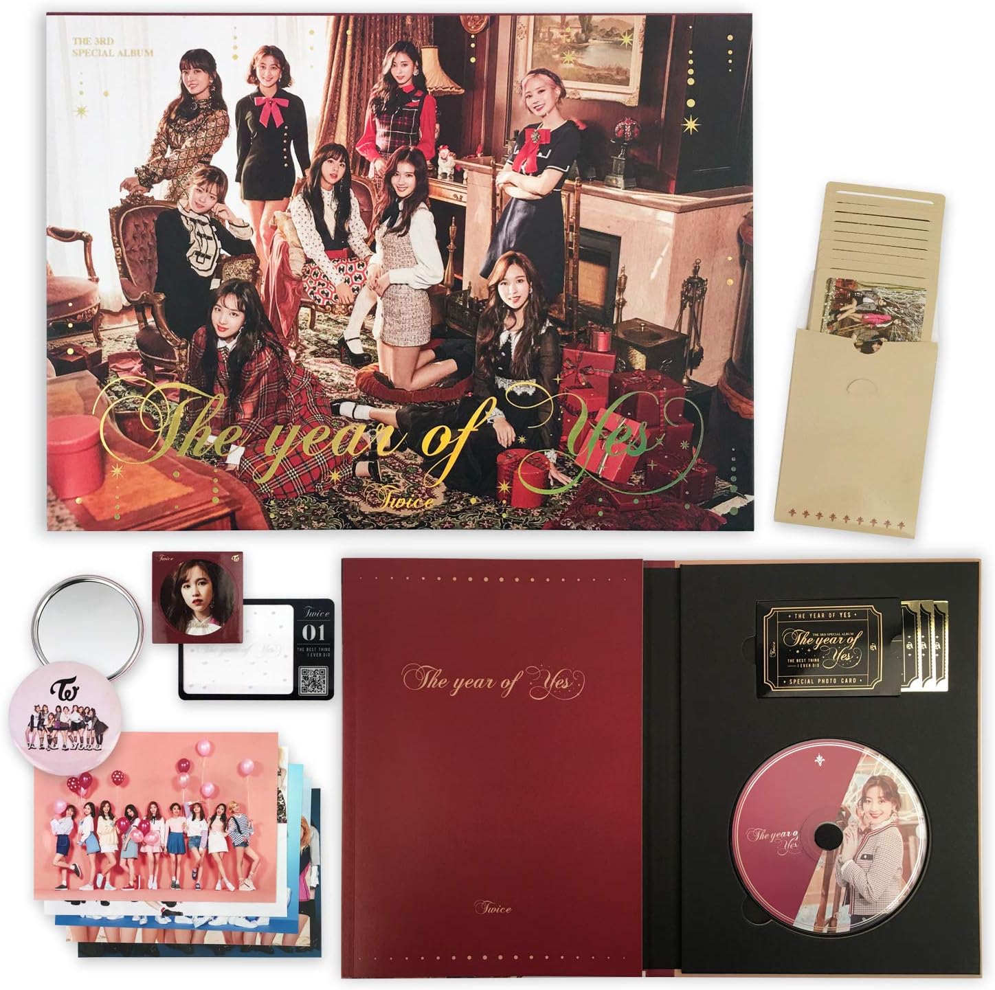 TWICE 3rd Special Album - THE YEAR OF YES [ A Ver. ] CD + Photobook + QR Code Card + Sticker + Photocard + OFFICIAL PHOTOCARDS SET + OFFICIAL POSTER + FREE GIFT / K-pop Sealed