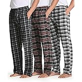 Real Essentials 3 Pack: Men's Soft Cotton Flannel Pajama Pants PJ Lounge Bottoms Elastic Waist Pockets (Big and Tall)