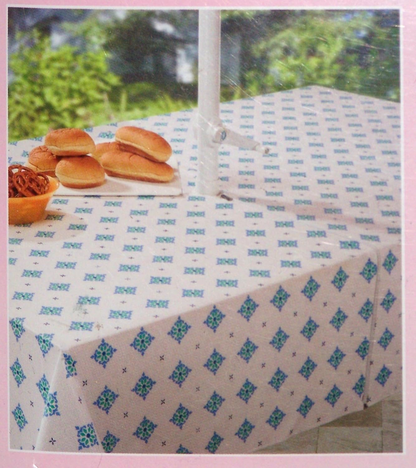 Ornate Blue & green diamond pattern on white Umbrella