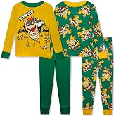 Super Mario 4 Piece Pajama Set - Mario, Bowser, Donkey Kong, Peach Girls Boys PJs - Soft Long Sleeve Shirt &amp; Pants Sleepwear