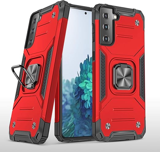 Amazon Com Rebex Compatible With Samsung Galaxy S21 5g Case Cover Tough Protective Ring Kickstand Holder Grip Magnetic Metal Heavy Duty Shockproof Red