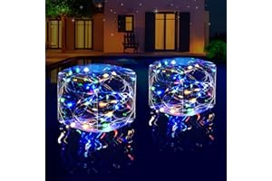 LanPool Solar Pool Lights, 2024 Colorful Floating Pool Lights, 2-in-1 Square Swimming Pool Lights Floating, 7 Inch Led Pool Lights, Ip68 Waterproof Solar Floating Lights for Pool, Pond, Outdoor-2PCS