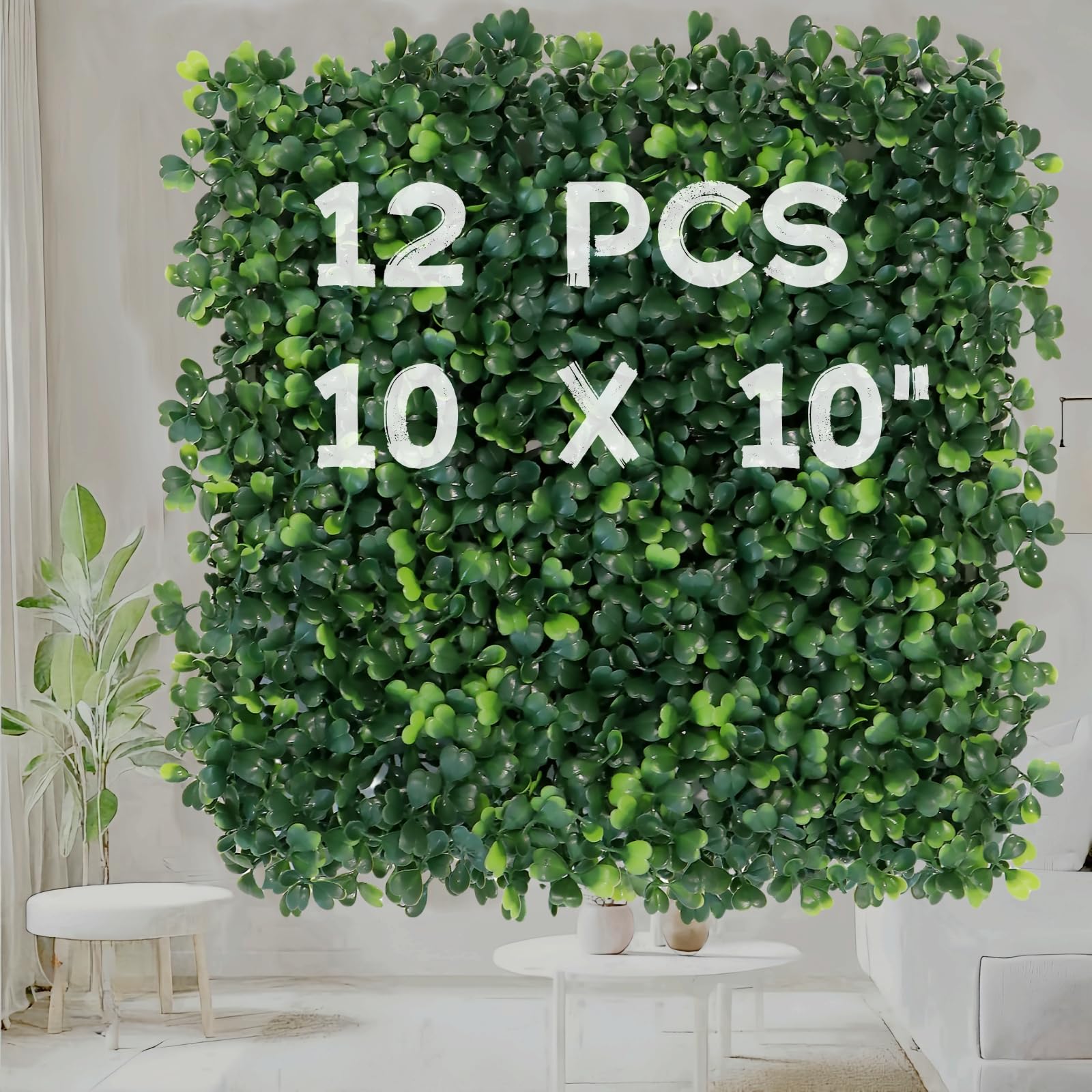 Photo 1 of Nolruo 12Pcs 10"x10" Artificial Grass Wall Boxwood Panels Greenery Backdrop Fake Hedge Wall Panels for Indoor Outdoor Garden, Grass Wall Decor Privacy Hedge Screen Patio Party Wedding