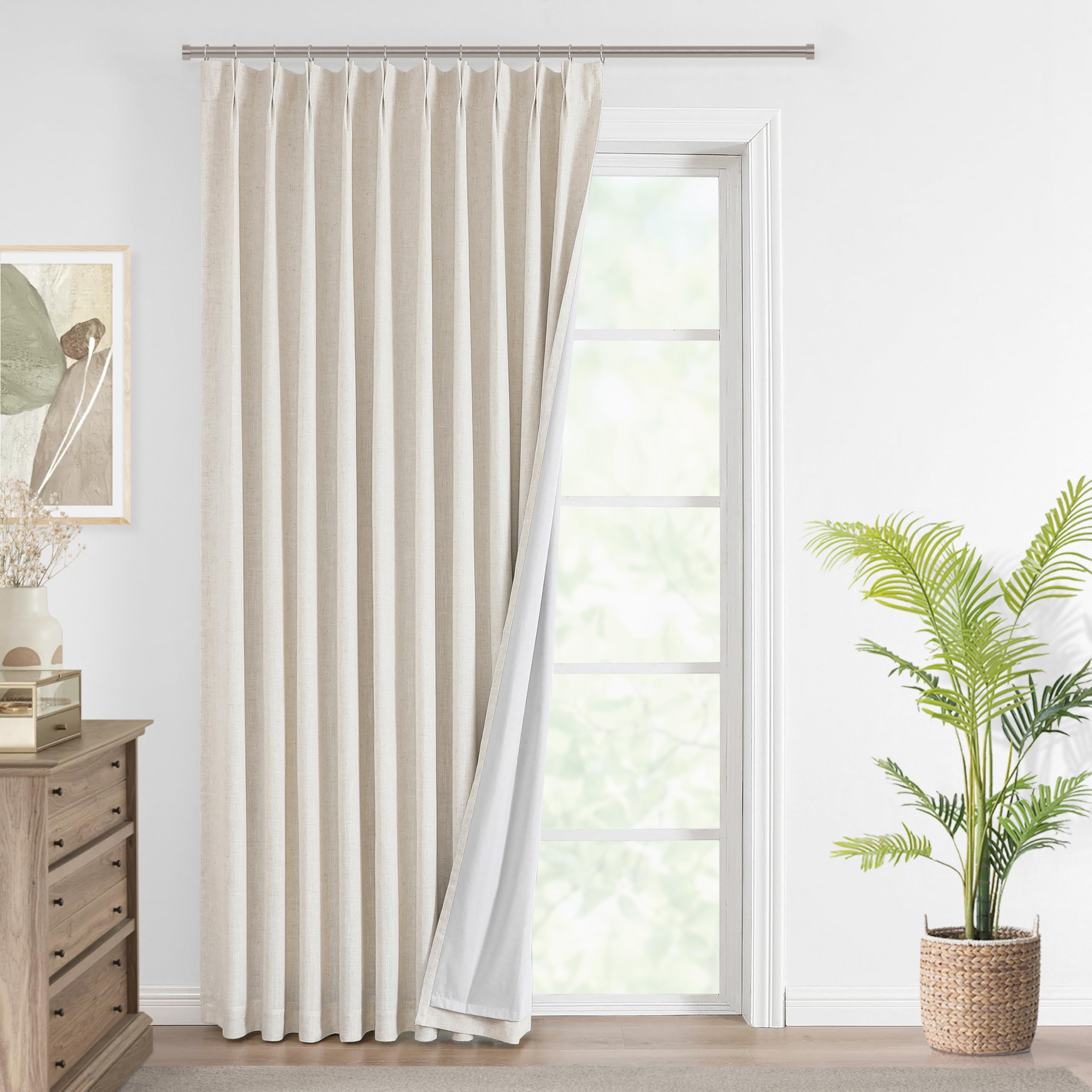 Photo 1 of Vision Home Natural Pinch Pleated Full Blackout Curtains Linen Blended Room Darkening Window Curtains 84 inch for Living Room Bedroom Thermal Insulated Pinch Pleat Drapes with Hooks 1 Panel 60"Wx84"L