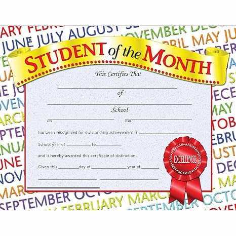 Amazon Com Student Of The Month Certificate Matte Paper