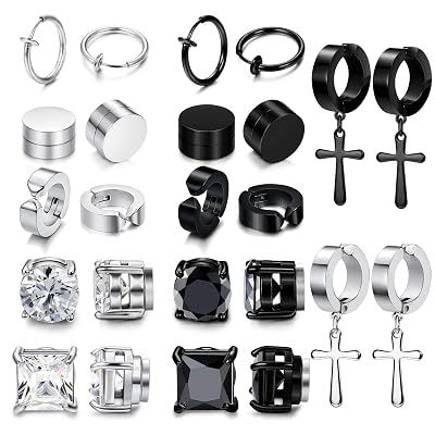 thumbnail image 2 of Magnetic Earrings Fake Plugs – No Earhole Needed – Double-Sided Black & Silver Stainless Steel 2 of 4