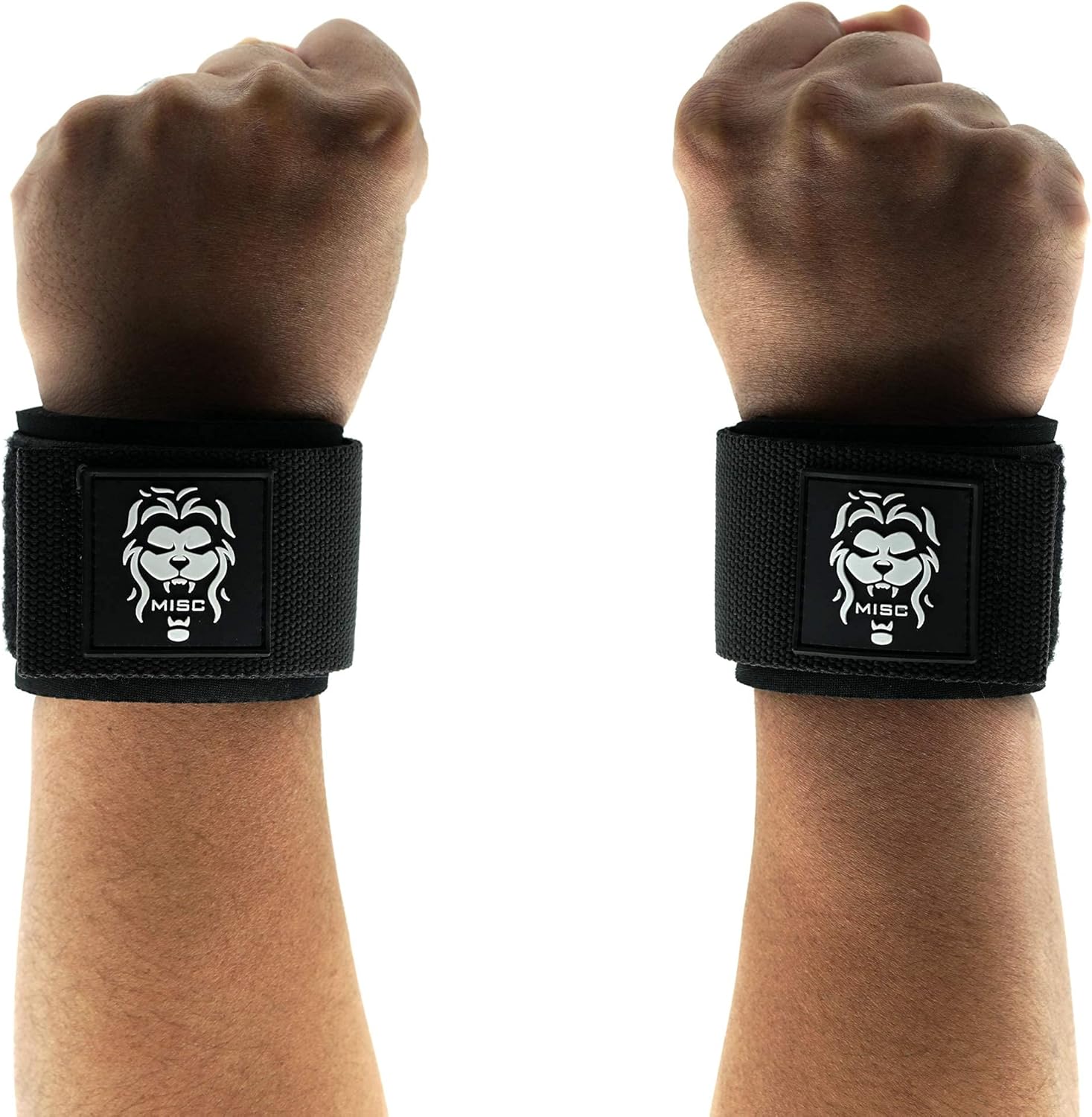 MISC FITNESS Wrist Wraps - Lifting Support Compression and Stabilization for Powerlifting Weightlifting Crossfit - Custom Fit Adjustable Fixing Tape Extra Wide Strap with Steel Buckle - Black V2 : Sports & Outdoors