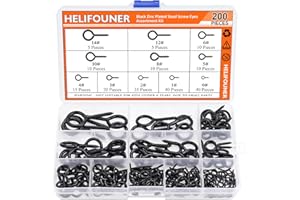 HELIFOUNER 200 Pieces 11 Sizes Black Zinc Plated Steel Screw Eyes Assortment Kit