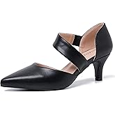 Peijely Women's Pointed Toe Kitten Heel Pumps, Elastic Strap Dress Shoes, Slip On Professional Office Wear