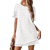 PRETTYGARDEN Women's 2026 Summer Casual Short Dresses Embroidered Lace Short Sleeve Boho Mini Dress Beach Vacation Clothes