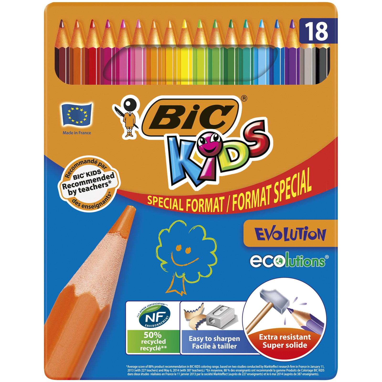 BiC Kid's Ecolutions Evolution Colouring Pencils - Multi-Coloured, Pack of 18