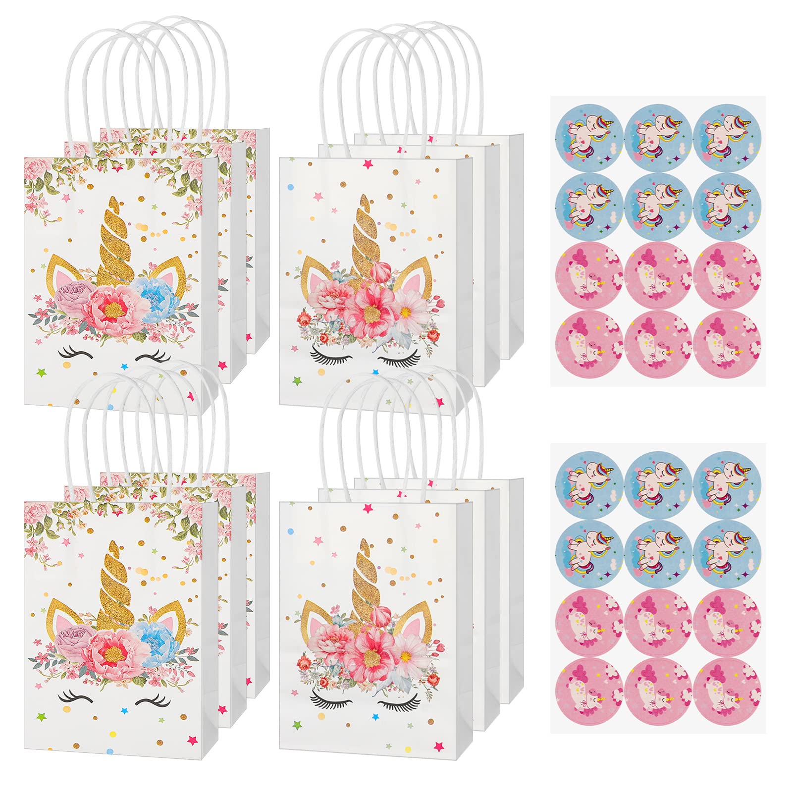 Fuyamp 12 Pcs Unicorn Party Bags With Stickers and Twisted Handles - Reusable Candy Treat Gift Bags for Kids Party Supplies (Multi)