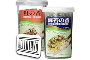 Japanese Rice Seasoning Bundle. Includes One-1.70 Oz Pack of Each Ajishima Salmon Fumi Furikake Rice Seasoning and Nori Komi Furikake Rice Seasoning. A Must-Try! Comes with a Bellatavo Fridge Magnet.