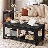 SAVOR LIFE Farmhouse Coffee Tables for Living Room, Black | Heavy-Duty Rectangle Center Table with Open Storage Shelf &amp; Thickened Top &amp; Square Wooden Legs