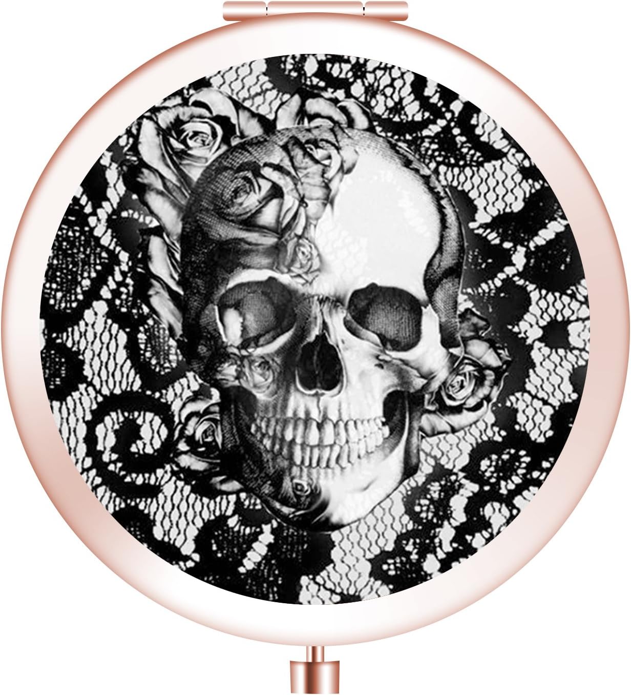 Customized Makeup Mirror, [New Version] Portable Compact Mirror Double Sides with 2x &1x Magnification Round Pocket Makeup Travel Mirror for Cosmetic Beauty - Black Skull